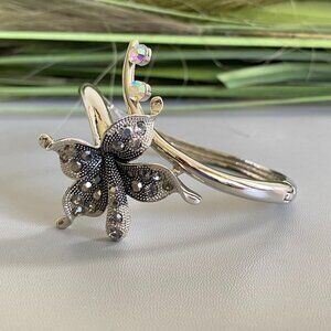 Butterfly Rhinestone Silver Cuff Bracelet​